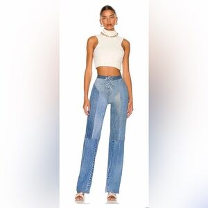 EB Denim Lace-Up Colorblock Jeans in a medium wash size small New